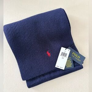 Polo Ralph Lauren 100% Wool Ribbed Scarf – Navy (NWT)